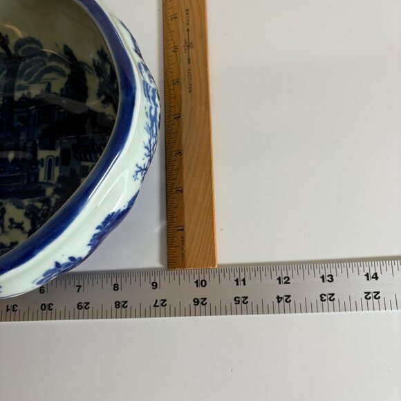 Flow Blue Victoria Ware Ironstone Bowl Vintage Wash Basin Planter - Picture 5 of 7